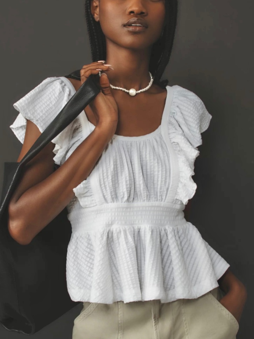 NWT Anthropologie Maeve Ruffled Peplum Open-Back Top White XL